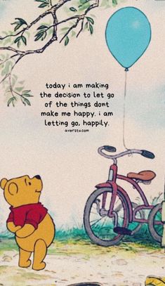 a winnie the pooh birthday card with an image of a teddy bear and a bicycle