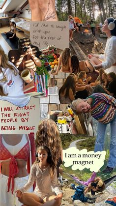 a collage of photos with people and words on them that say i am a money magnet