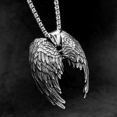 Mens Vintage Silver Guardian Angel Wings Pendant Necklace Punk Biker Jewelry 24" | eBay Small Necklace Silver, Gothic Male, Male Necklace, Guardian Angel Wings, Necklace Spiritual, Wings Jewelry, Angel Wings Pendant, Bike Jewelry, Angel Wings Jewelry