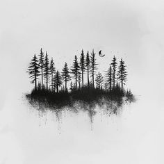 Forest Tattoo Artistry Set Jack Pine Tree Tattoo, Shoulder Tattoo Mountain, Pine Trees Tattoo Design, Scenic Tattoos Men, Mountain Tattoo With Trees, Forest River Tattoo, Forrest Tattoo Designs Women, Tattoo Woods Forest, Forest Landscape Tattoo