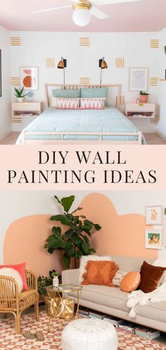 18 Handmade Easy Wall Painting Ideas Pastel Pink Accent Wall, Modern Wall Paint Design, Easy Wall Designs Paint, Accent Wall Designs Paint Easy, Instagram Photo Wall Ideas, Simple Wall Murals Diy Paint Hand, Painting A Design On A Wall, Easy Paint Patterns For Walls, Bedroom Paint Pattern Ideas