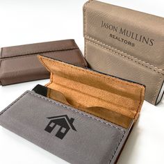 "Engraved leather business card holder personalized for any occasion with a custom logo or any text. Each one is custom engraved into the soft leatherette with the information you provide us. Listing is for one business card holder. For more than one, please choose the quantity needed from the drop down menu. These can be personalized for any occasion and can be custom engraved with text, logos, images, etc. For more info on logos/images, please contact us prior to purchase for approval. Support Personalized Wallet Card, Leather Business Card, Leather Business Card Holder, Wallet Insert Card, Custom Wallet, Business Gift, Personalized Wallet, Business Card Holder, Wallet Card