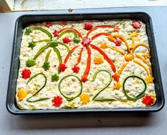 a pan filled with food on top of a counter