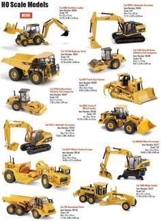 the backhoes are all different sizes and colors