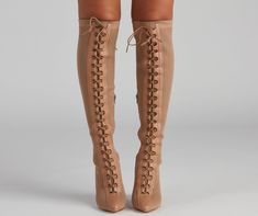 Elevate your look with these on-trend stiletto boots! They feature an over-the-knee design with a bold lace-up front. a partial inner zipper closure. and a sleek stiletto heel. The boots are composed of a ribbed knit material. Complete the outfit with hoop earrings.Fit & Features Over-the-knee design Pointed toe Lace-up front Inner zipper closure Stiletto heel Ribbed knit material Runs true to size Fall Party Lace-up Knee-high Boots, Fitted Lace-up Platform Boots For Fall, Trendy Fitted Lace-up Boots, Fitted Lace-up Knee-high Boots For Winter, Fitted Winter Boots With Lacing, Chic Knee-high Lace-up Boots For Spring, Trendy Fitted Knee-high Lace-up Boots, Chic Spring Lace-up Knee-high Boots, Fall Lace-up Boots For Night Out