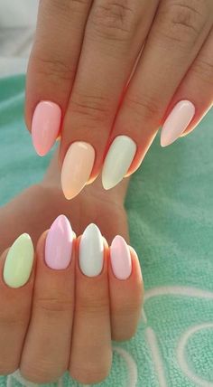 Simple Spring Nails, Trending Nails, Nails Stiletto, Cute Spring Nails, Colorful Nails, Thanksgiving Nails, Spring Nail Art, Easter Nails, Rainbow Nails