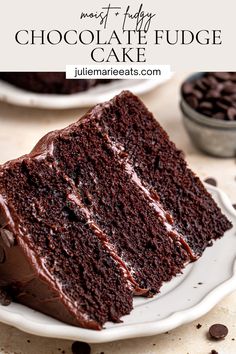 a slice of chocolate fudge cake on a plate