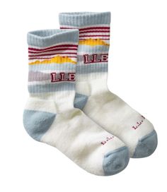 Great for everyday wear, our kids' wool-blend hiking socks are cushioned for extra comfort and made in the USA. Performance fit limits slipping, bunching and blisters. In a soft, moisture-wicking blend of 58% Merino wool, 39% nylon and 3% Lycra® spandex Made with a blend of responsibly-sourced Merino wool that’s naturally odor-resistant and breathable. Machine wash and dry. Seamless construction provides an ultra smooth, invisible feel. Fine-gauge knit for extra durability. Micro-crew height fal Casual Anti-odor Socks For Outdoor, Casual Anti-odor Outdoor Socks, Lightweight Casual Outdoor Socks, Durable Comfortable Socks For Hiking, Durable Comfortable Hiking Socks, Comfortable Anti-odor Socks For Outdoor Activities, Blue Anti-odor Socks For Outdoor, Comfortable Anti-odor Socks For Outdoor, Durable Casual Winter Socks