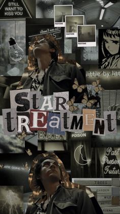 a collage of photos with the words star treatment written on them in different languages