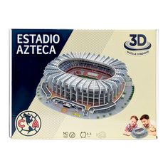 an image of a model of a stadium in the shape of a football stadium with two children looking at it