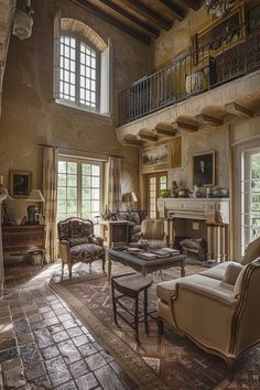 a living room filled with furniture and windows