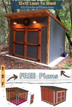 an outdoor shed with free plans and instructions to build it in the woods or on the ground