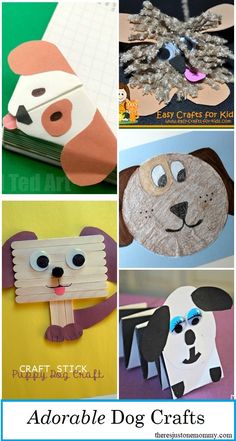 paper crafts for kids that include dogs, pandas and other animal shapes with the words adorable dog crafts on them