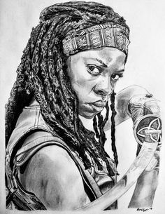 a drawing of a woman with dreadlocks holding a cell phone in her hand