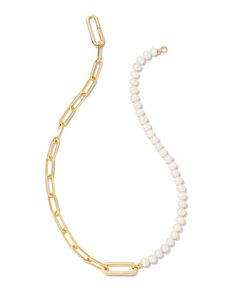 Buy Ashton Gold Half Chain Necklace in White Pearl at KendraScott. Half Chain Necklace, Classic Pearl Necklace, Luxury Gifts For Her, White Pearl Necklace, Yellow Gold Pendants, Freshwater Cultured Pearls, Pearl Stud Earrings, Pearl Size, Luxury Gifts