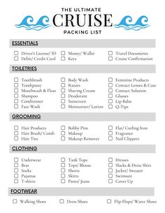 the ultimate cruise packing list is shown in this printable guide for families to pack