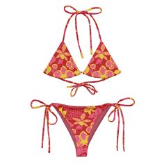 Floral Afterglow Bikini  -  Bikini XS Adjustable String Swimwear For Sunbathing, Adjustable String Swimwear For Summer, Red Adjustable Tie-side Swimwear Bottom, Adjustable Pink Tropical Swimwear, Red Adjustable Swimwear For Summer, Adjustable Red Swimwear For Beach, Adjustable Red Swimwear For Summer, Adjustable Red Swimwear For Vacation, Fabric Tree