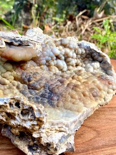 some kind of rock sitting on top of a wooden table