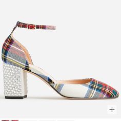 Never Worn, Brand New In Box. Selling For $179 Currently. Plaid Shoes, Stewart Tartan, Beautiful Heels, Studded Heels, Party Shoes, Canvas Tote, Shoes Women Heels, Tartan, J Crew