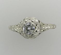 Ladies 18 Karat White Gold Edwardian by PattyHansenGallery on Etsy, $1600.00 European Cut Diamond Engagement Ring, Filigree Ring Gold, Filigree Engagement Ring, Engagement Ring Diamond Cut, Gold Filigree, European Cut Diamonds, Filigree Ring, Lovely Jewellery, Diamond Engagement Ring