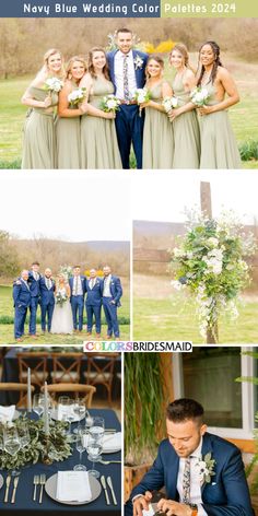 the bride and grooms are posing for pictures