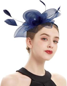 Fascinators Hat Tea Party Headwear Ribbons Feathers on a 7-7 1/2, H-navy Product Details Department : womens Mesh Headband, Wedding Headwear, Hat Tea Party, Veiled Hats, Party Hair Accessories, Fascinator Hairstyles, Wire Headband, Feather Hair Clips, Feather Wedding