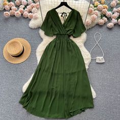 size: One size, Color: green Chiffon Casual Dress, Casual Dress Summer, Short Pattern, Long Beach Dress, Beach Skirt, Elegant Red, Vintage Elegant, Cute Skirts, Fashion Vintage