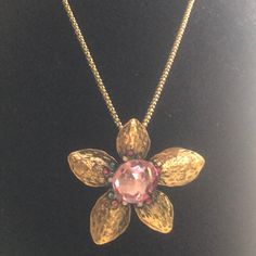 Betsey Johnson Goldtone/Purple Flower Necklace 30inches Long. Never Worn Pet/Smoke Free Home. Adjustable Purple Flower Necklace, Purple Necklace For Spring Gift, Purple Flower Necklace With Flower Charm, Pink Bohemian Flower Pendant Necklace, Bohemian Pink Flower Pendant Necklace, Purple Bohemian Flower Necklace, Purple Flower Charm Necklace, Red Cowgirl Boots, Purple Flower Necklace