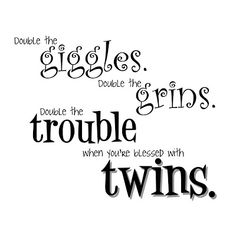 a quote that reads, double the giggless and trouble begins with twins on it