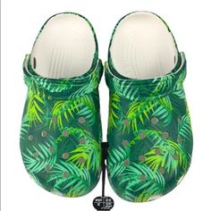 This Is A Brand New Pair Of Crocs. Green Casual Clogs For The Beach, Casual Green Clogs For The Beach, Green Closed Toe Mules With Cushioned Footbed, Green Synthetic Casual Mules, Casual Green Synthetic Mules, Casual Green Slip-on Mules, Comfortable Green Round Toe Clogs, Green Beach Clogs With Cushioned Footbed, Green Synthetic Clogs With Cushioned Footbed