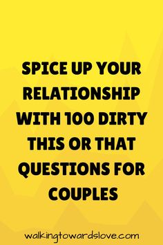 Looking to add some spice to your relationship? Check out these 100 Dirty This or That Questions for Couples! Whether you're cozying up on a date night or just looking to get the conversation flowing, these questions are sure to ignite the fun and bring you closer together. From steamy scenarios to playful dilemmas, be prepared for some laughter and maybe even a blush or two. Don't be shy – dive in and see where the conversation takes you! Couples This Or That Questions, Couple Scenarios Spicy, Rapid Fire Questions List For Couples, This Or That Couple Edition, This Or That Questions Relationships, Dirty Questions For Couples, Relationship Goals Dirty, Pillow Talk Questions, Questions For Married Couples