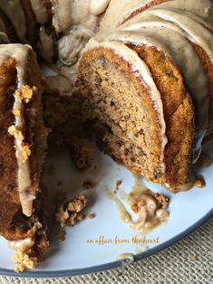 a bundt cake with icing on a plate