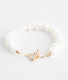 "BKE Puka Shell Bracelet - White , Women's White Length measures 8". Apparel & Accessories" Elegant Adjustable Stretch Bracelet For Beach, White Adjustable Chain Bangle Bracelet, Adjustable White Chain Bangle Bracelet, Elegant Adjustable Charm Bracelet For Beach, Coastal Bracelet, Puka Shell Bracelet, Beachy Bracelets, Christmas Gift List, Puka Shell