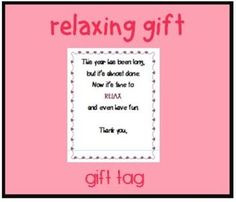 a pink card with the words relaxing gift on it