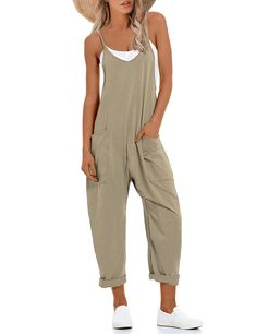 PRICES MAY VARY. Stretchy material, super soft and comfy, lightweight not see through Adjustable spaghetti straps summer jumpsuit, wide leg long harem pants overalls with two big side pockets Effortless and oversized fit, deep v neck, dropped crotch, solid color, lounge sleeveless overalls, black baggy one piece jumpsuits for women This 2024 spring summer fashion sleeveless jumpsuit is perfect for matching with t-shirts, tank tops, crop tops and sandals, heels, beach hats, and your favorite neck Pola Jumpsuit, Baggy Overalls, Cropped Tees, Loose Romper, Jumpsuit Casual, Loose Jumpsuit, Suspender Pants, Tube Tops, Jumpsuit Pattern