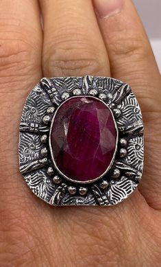 Vintage Raw Pink Ruby Deco Silver Cocktail Ring Unusual deep toned raw Ruby low content silver setting handmade size 8.5 Can be resized. My jeweler charges a $20 fee All rings are shipped in a nice gift box. Check out our over a THOUSAND great reviews!!! Engraving is $4 per letter and is not always perfect depending on the piece. It can take a few days if the jeweler is busy. This is payable to Paypal Judithsltd@gmail.com *** PLEASE NOTE*** If we have multiples of the same vintage item, it is be Artisan Ring With Large Stone For Gift, Hand-forged Round Ruby Ring Gift, Handmade Collectible Ruby Ring, Handmade Oval Ruby Ring Collectible, Unique Handmade Oval Ruby Ring, Handmade Oval Ruby Ring For Collectors, Unique Silver Ruby Ring Gift, Unique Silver Ruby Ring As Gift, Unique Handmade Ruby Ring Gift