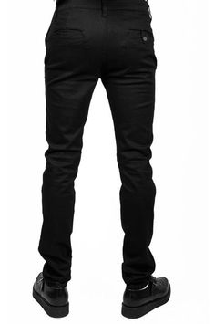 97% cotton, 3% spandex; machine wash cold, dry on flat surface. Slim Stretch Bottoms For Workwear, Slim Stretch Cotton Bottoms, Fitted Slim Cotton Pants, Casual Slim Elastane Bottoms, Fitted Slim Cotton Bottoms, Classic Fitted Jeans, Fitted Slim Cotton Jeans, Black Slim Stretch Bottoms, Stretch Elastane Tapered Leg Jeans