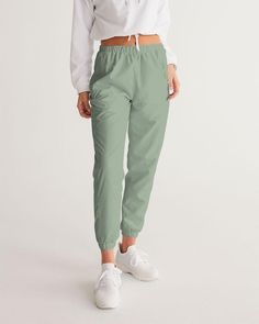 Signature Lucky Lime Sage Women's Track Pants Casual Harem Pants With Elastic Waistband For Sports, Green Relaxed Fit Cargo Pants For Sports, Green Relaxed Fit Cargo Pants For Casual Use, Green Athleisure Sweatpants For Outdoor, Casual Solid Color Nylon Yoga Pants, Casual Solid Nylon Yoga Pants, Green Parachute Pants With Elastic Waistband For Sports, Nylon Yoga Bottoms With Pockets, Green Nylon Parachute Pants Athleisure