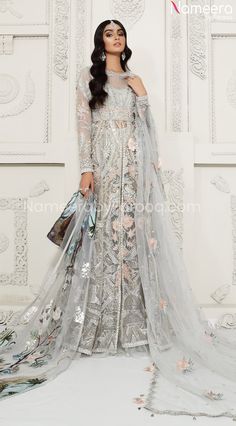 Buy Pakistani Bridal Dresses-Pakistani Maxi Dress for Wedding-Pakistani Bridal Wear With Dabka, Nagh, Zari, Embroidery, Patch Work In USA, UK, Canada, Australia Visit Now : www.NameerabyFarooq.com or Call / Whatsapp : +1 732-910-5427 Long Jacket Style, Pakistani Maxi, Pakistani Maxi Dresses, Maxi Dress For Wedding, Bridal Maxi Dress, Classical Dress, Walima Dress, Designer Maxi Dress, Stylish Wedding Dresses