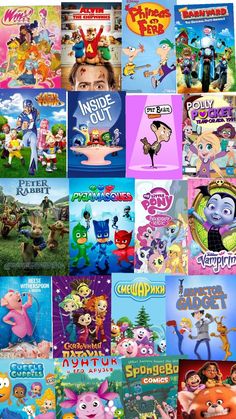 many different cartoon characters are grouped together in this collage, with the title inside out above them