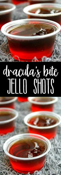 jello shots in plastic cups with the text dracula's bite jello shots