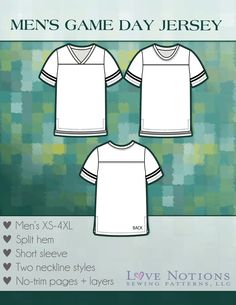 the men's game day jersey pattern is shown in three different colors and sizes