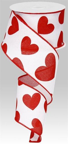 2.5X10Yd Large Hearts On Royal White/Red Wedding Cake Greenery, Red Heart Patterns, Wreath Making Supplies, Shoulder Tattoos For Women, Christmas Greenery, Large Heart, Flower Spray, Wreath Making, Wired Ribbon