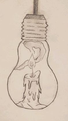 a drawing of a light bulb with a candle in it's center and an elephant on the inside