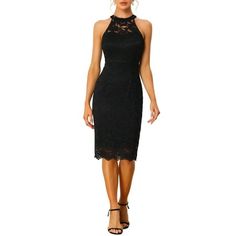 In a charming design, this special and elegant sheath dress adds to your choice for the upcoming seasons. Stretch and nice quality material, you can wear it comfortable all day, and the lace trim hem highlights your legs long. Pair with high heels can build an elegant party look, and you can cover up with trench coat in fall and spring day. Measurement (in inches) Size----------Length----------Chest----------Waist----------Hip XS----------------39.3---------------33.5--------------26.8---------- Elegant Lace Dress, Sheath Midi Dress, Women Halter, Party Look, Midi Sheath Dress, Elegant Party, Spring Day, Party Looks, Halter Neck