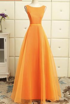 Orange Lovely Long Organza Formal Dress, Charming Party Dress 2019 on Luulla 8th Grade Formal Dresses For Teens, Semi Formal Dresses Short, Light Orange Dress, Formals Dresses, Modest Prom Dress, Orange Gown, Orange Dresses, Circle Table, Yellow Gown