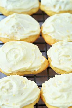 frosted lemon cookies cooling on a wire rack