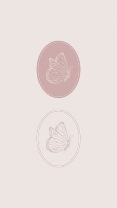 two butterflies sitting on top of each other in the middle of a pink circle with white outline