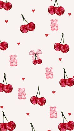 cherries and teddy bears on a white background