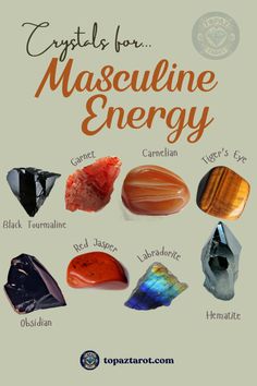 Crystals for Masculine Energy ✨ 

 Boost strength, confidence, and grounded action with these powerful stones! Look to Tiger’s Eye for courage, Black Onyx for stability, Pyrite for willpower, and Red Jasper for resilience. Harness balanced masculine energy for focus and purpose! 💪🌑 #thetopaztarot #tarot #Crystals #CrystalsforMasculineEnergy #MasculineEnergy #CrystalHealing #TopazTarot #StrengthCrystals Tarot Crystals, Masculine Energy